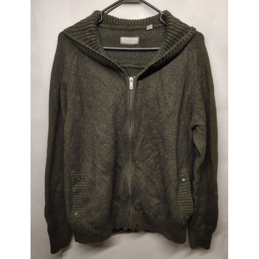 Daniel Buchler NY Men's Green Ribbed Collar Full Zip Wool‎ Cotton Blend Jacket M